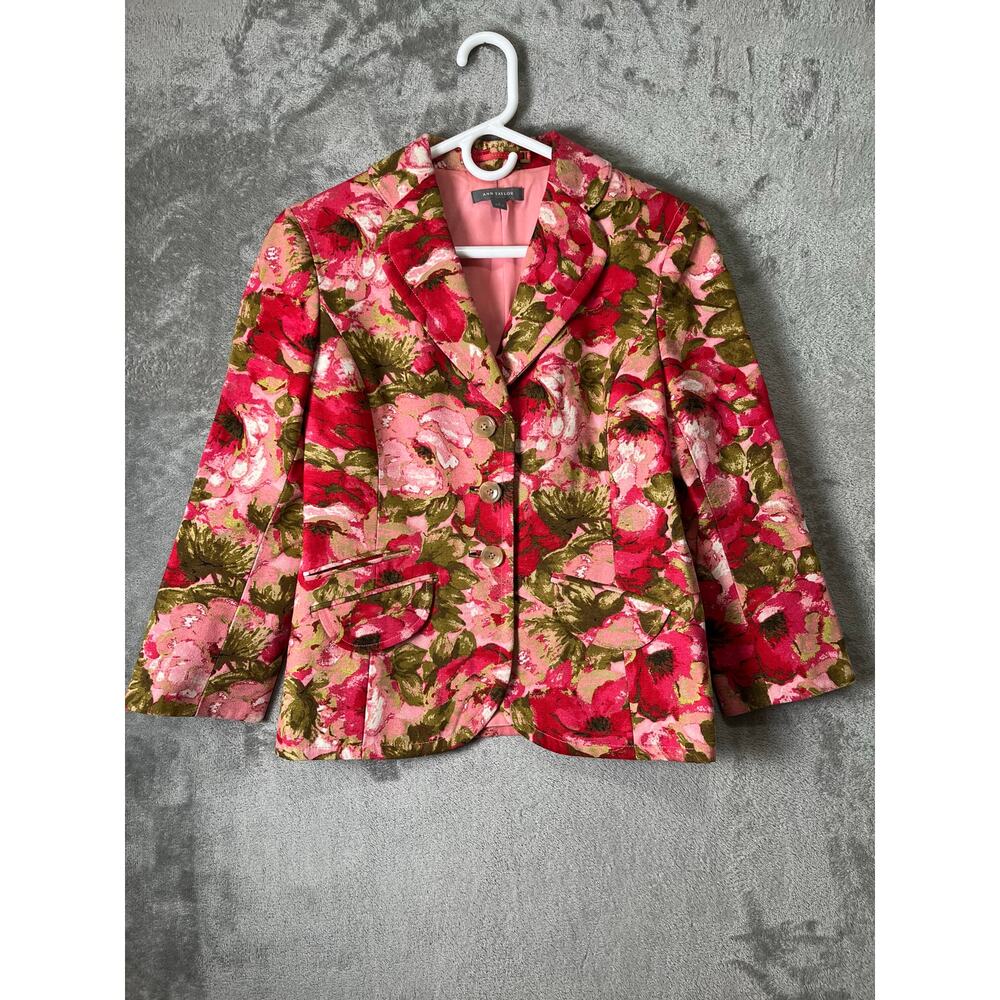 Ann Taylor Silk Floral Blazer Romantic Cottagecore Preppy Chic‎ Pink Blazer Sz 4